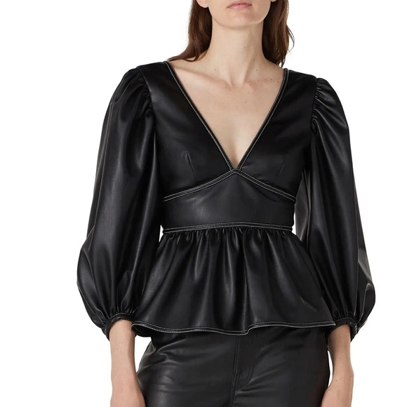 STAUD Black Faux Leather Luna Top - Picture 2 of 15